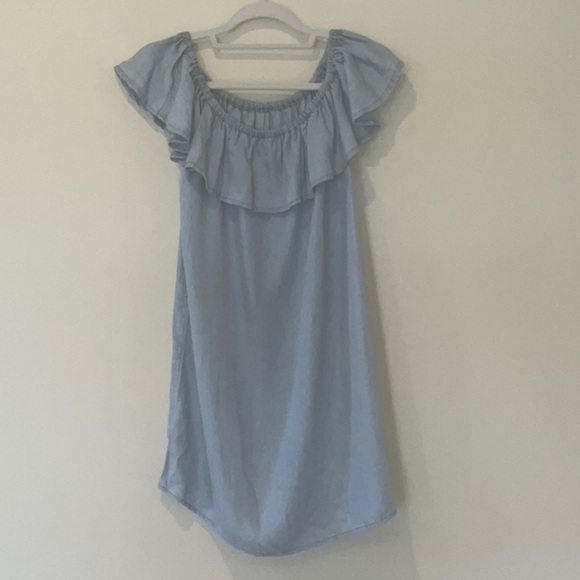 Lulus Standout Style Light Blue Chambray Off The Shoulder Dress - Picture 4 of 6